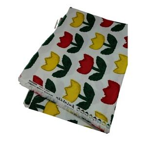 Kiyohara Nakaniwa Tulip Fabric Remnant 44"x17" White Red Yellow Japanese